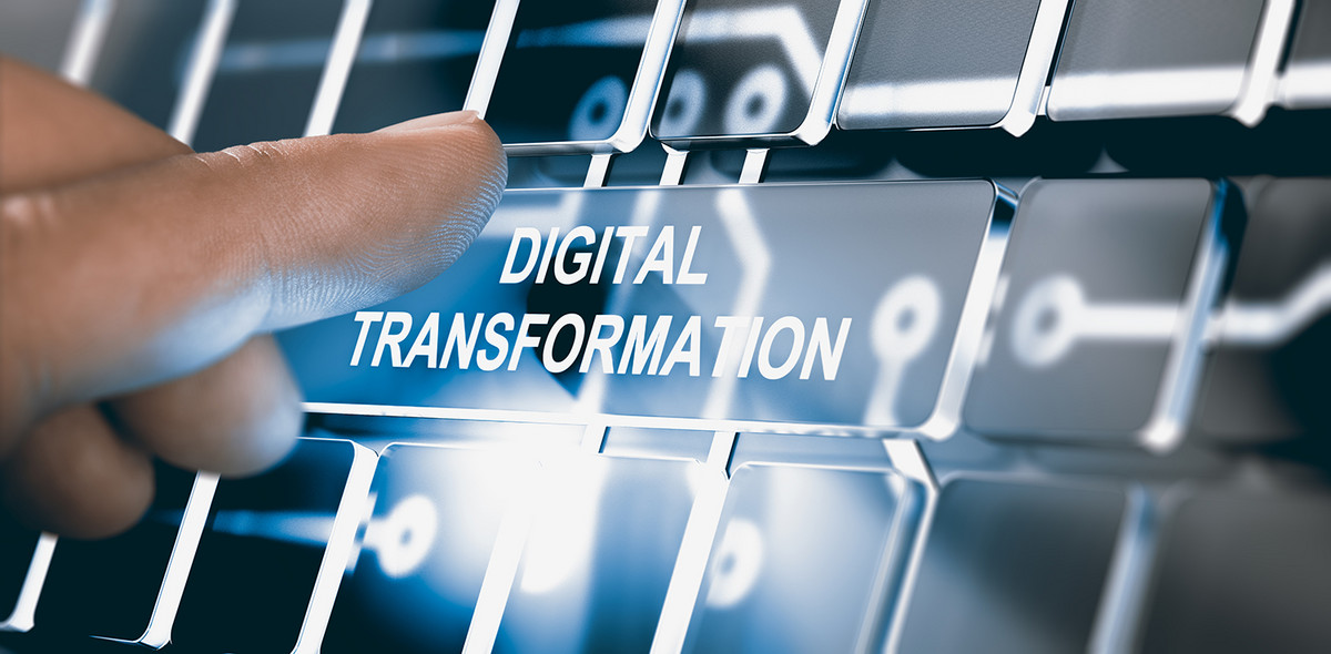 Ein digitaler Schaltplan mit der Aufschrift "Digital Transformation"