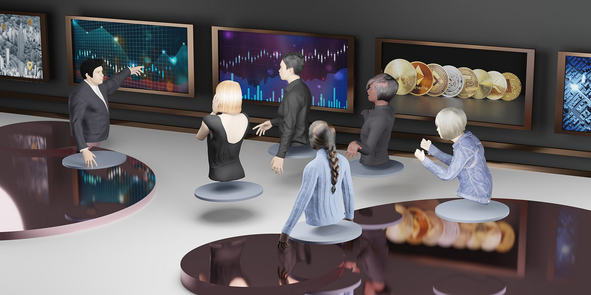 Virtual avatars in metaverse in animated conversation